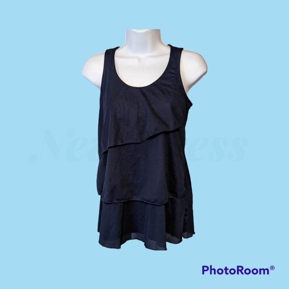 Maurices Navy Blue Scoop Neck Ruffle Polyester Sleeveless Pullover Top Small